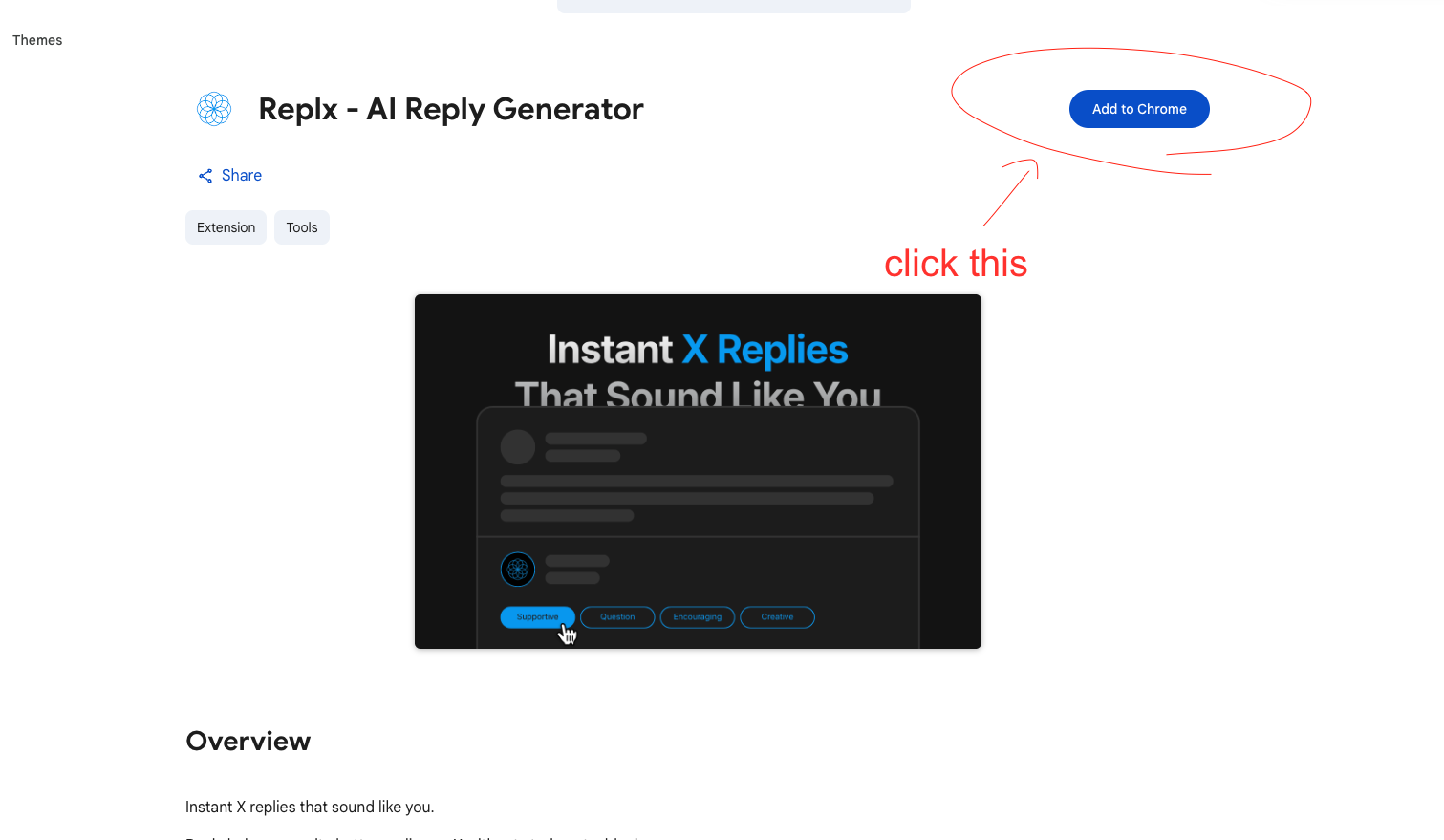 Chrome Web Store page for Replx with the Add to Chrome button highlighted